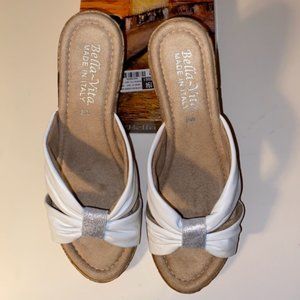 Bella ~ Vita Cork Look Wedge- White Leather Sandal. Made in Italy Size 8W